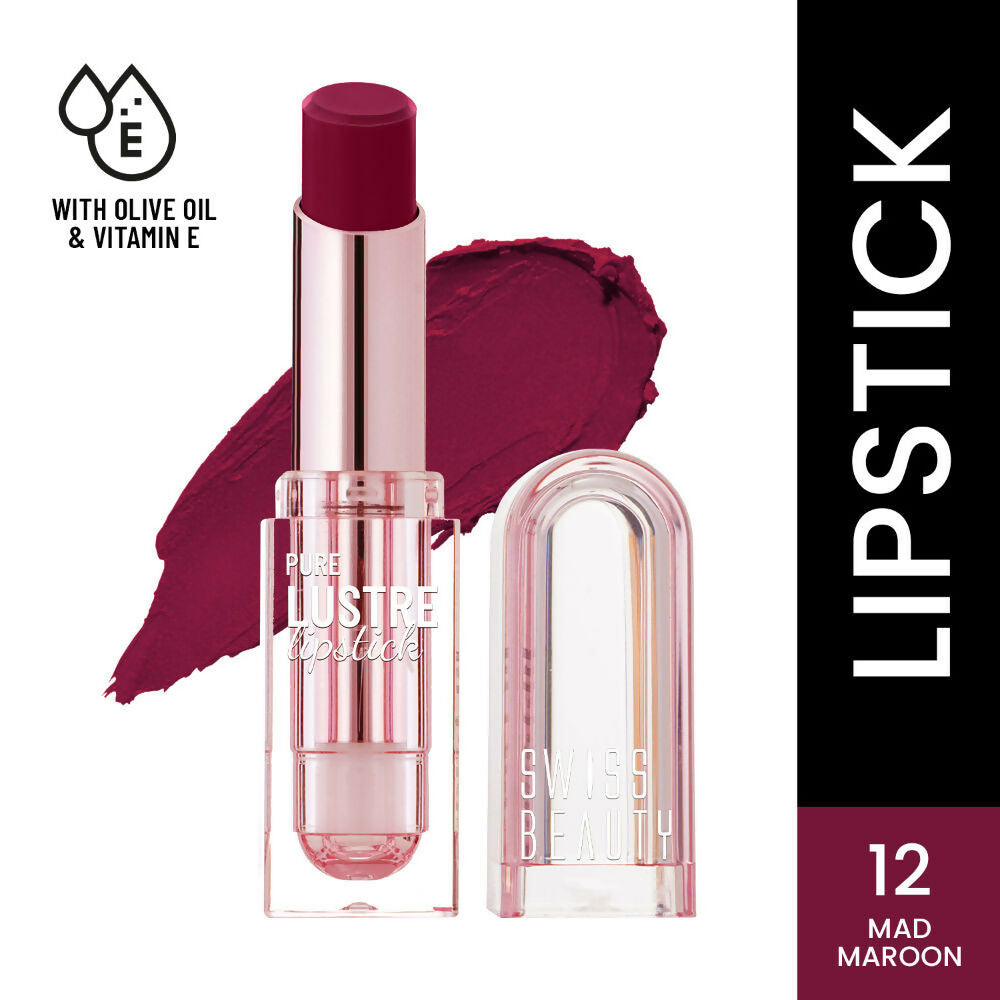 Swiss Beauty High Shine Finish Smooth Glide Pure Lustre Lipstick - 12 Mad Maroon | Swadesiicart