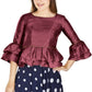 Aastha Fashion Women's Wine Art Silk Bell Sleeves attire with Poly Cotton Lining Blouse