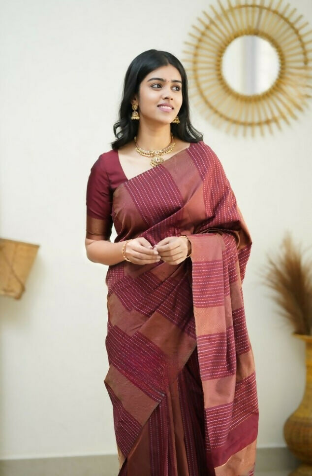 Partywear Designer Maroon Banarasi Silk Fancy Saree - Starwalk | Swadesiicart
