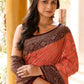 Joban Fashion Coral Crepe Chiffon Pure Handloom Banarasi Silk Saree | Swadesiicart