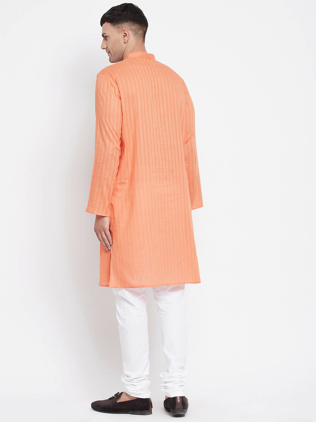 Even Apparels Orange Color Pure Cotton Men's Kurta With Band Collar | Swadesiicart