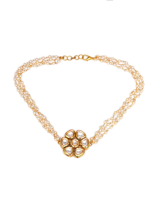 Kundan & Pearl Neckpiece (Gold) - Ruby Raang | Swadesiicart