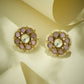 Nuyug 22K Gold-Plated Pink Kundan Studded & Beaded Floral Shaped Studs | Swadesiicart