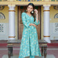Vaasva Women Aqua Muslin Pleated Kurta & Pant Clothing Set | Swadesiicart