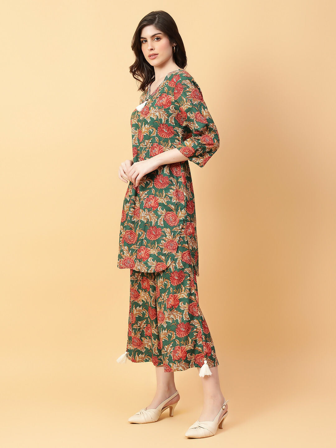 Joban Fashion Green Cotton Printed & Hand Work Co-ord Set - Swadesiicart