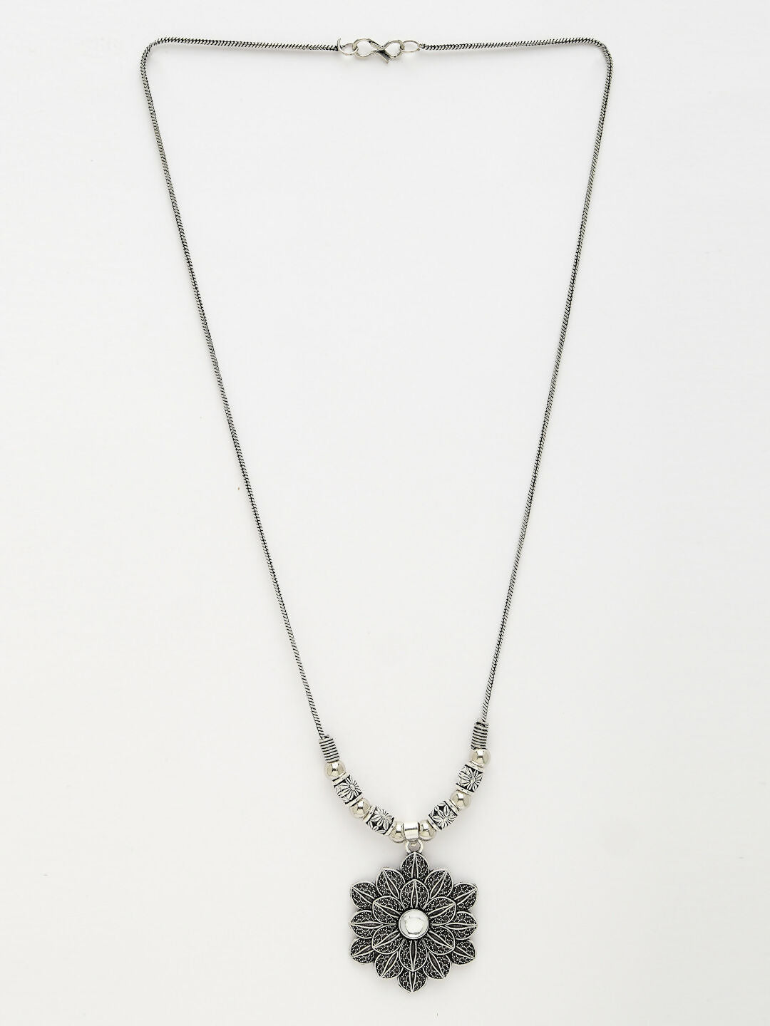 NVR Women's Silver-Toned Decent Floral Shape Pendant with Chain | Swadesiicart