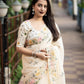 Cream Pure Linen Ethnic Motifs Saree with Unstitched Blouse - Hiral Fashion | Swadesiicart