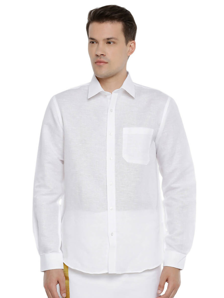 Ramraj Cotton Mens Linen Full Sleeve White Shirt | Swadesiicart