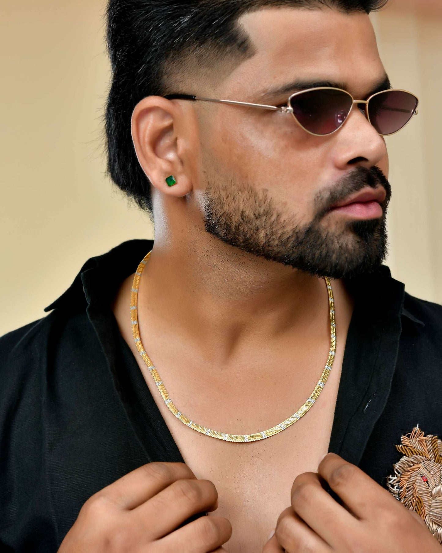 VOJ Dual Toned Self Designed Gold-Polished Chain For Men | Swadesiicart