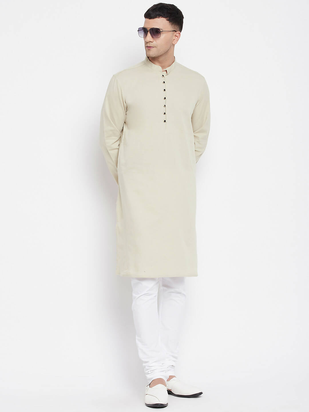 Even Apparels Pure Cotton Men's Kurta in Green Color With Band Collar | Swadesiicart
