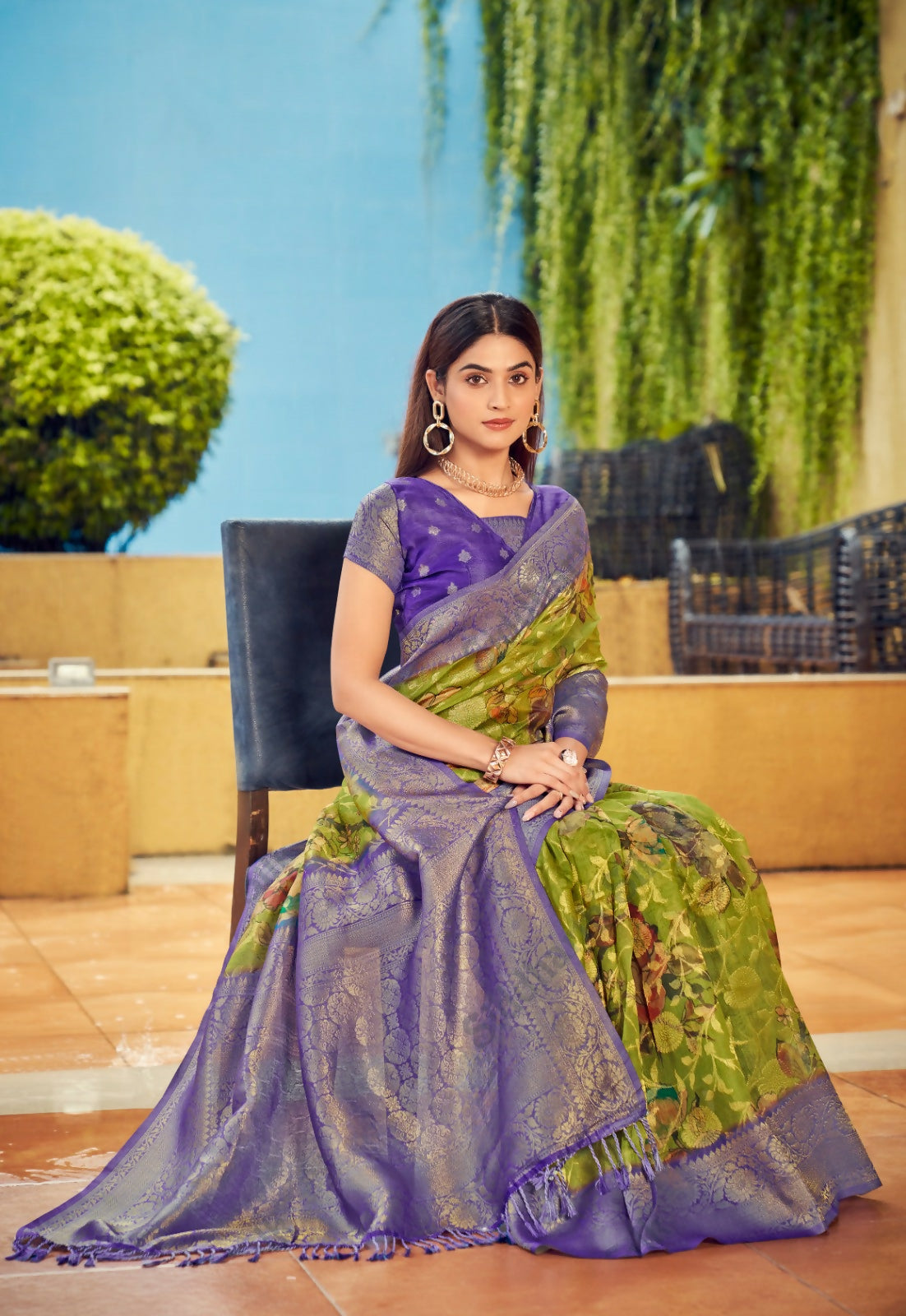 Exclusive Collection Wedding Green Blue Collection Banarasi Silk Saree With Rich Pallu - Swadesiicart