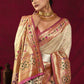 Vishnu Weaves Women's Cream Paithani Silk Saree with Blouse - Swadesiicart