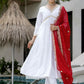 The52 White Women's Gorgeous Embroidered Chanderi Fabric Straight Kurta, Pant and Dupatta Set - Swadesiicart