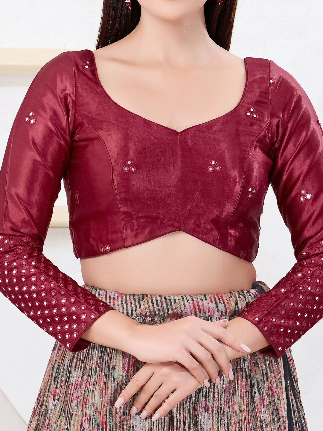 Joban Fashion Maroon Gajji Silk Elbow Sleeveless Back Open Blouse - Swadesiicart