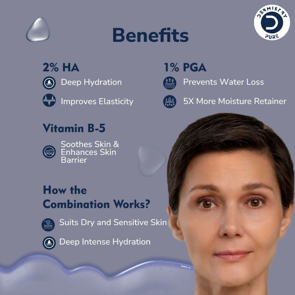 Dermistry Pure 2% Hyaluronic Acid 5% PGA Vit B5 Moisturiser Face Serum For Sensitive & Dry Skin - Swadesiicart