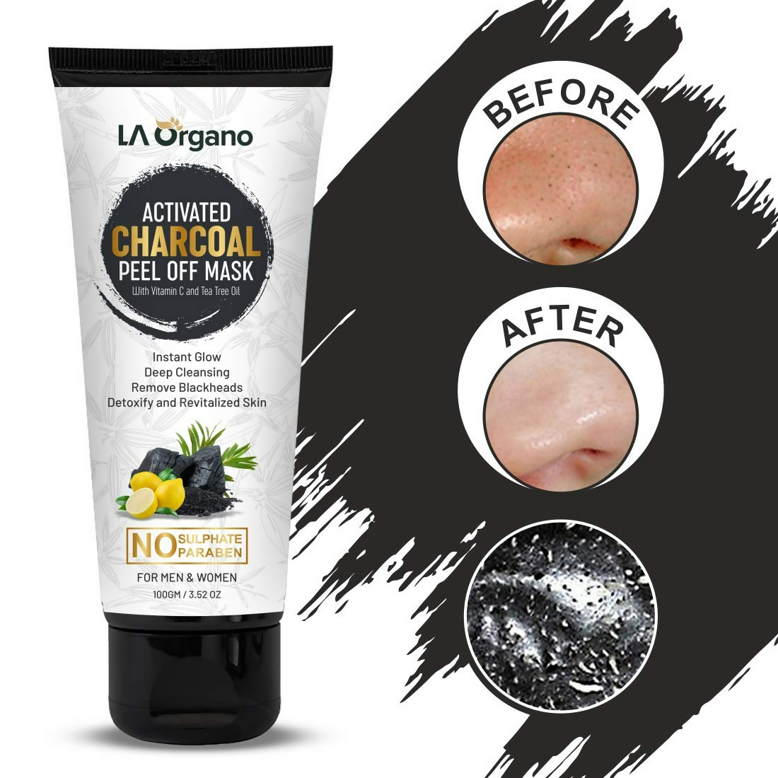 LA Organo Blackhead Remover Activated Charcoal Peel Off Mask | Swadesiicart