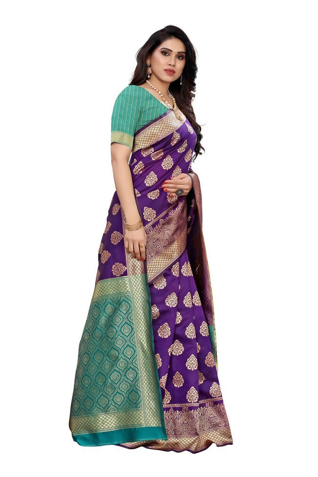 Vamika Banarasi Jacquard Weaving Purple Saree (Dangal Purple) | Swadesiicart