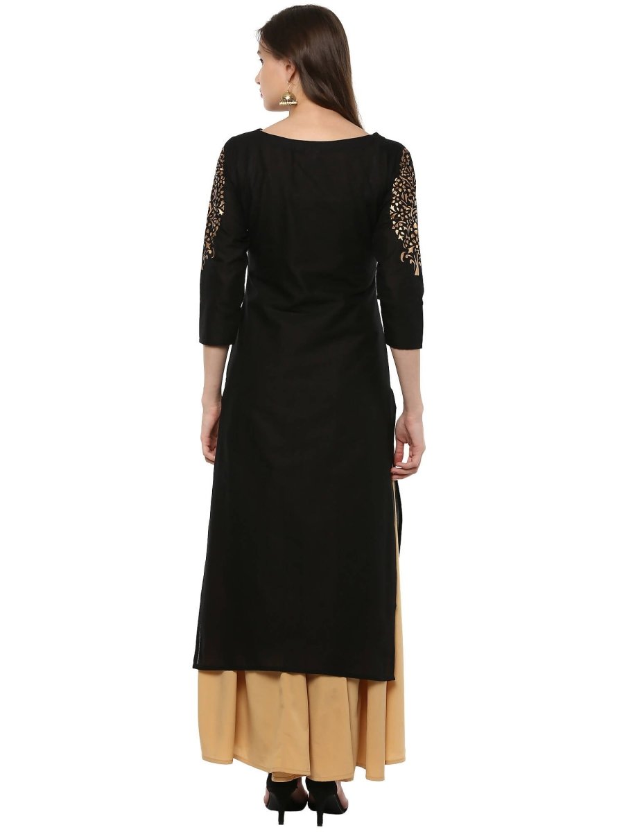 Ahalyaa Black Chanderi Gold Print Kurta | Swadesiicart