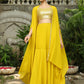 Janasya Yellow Georgette Sequined Top Bottom Cape | Swadesiicart