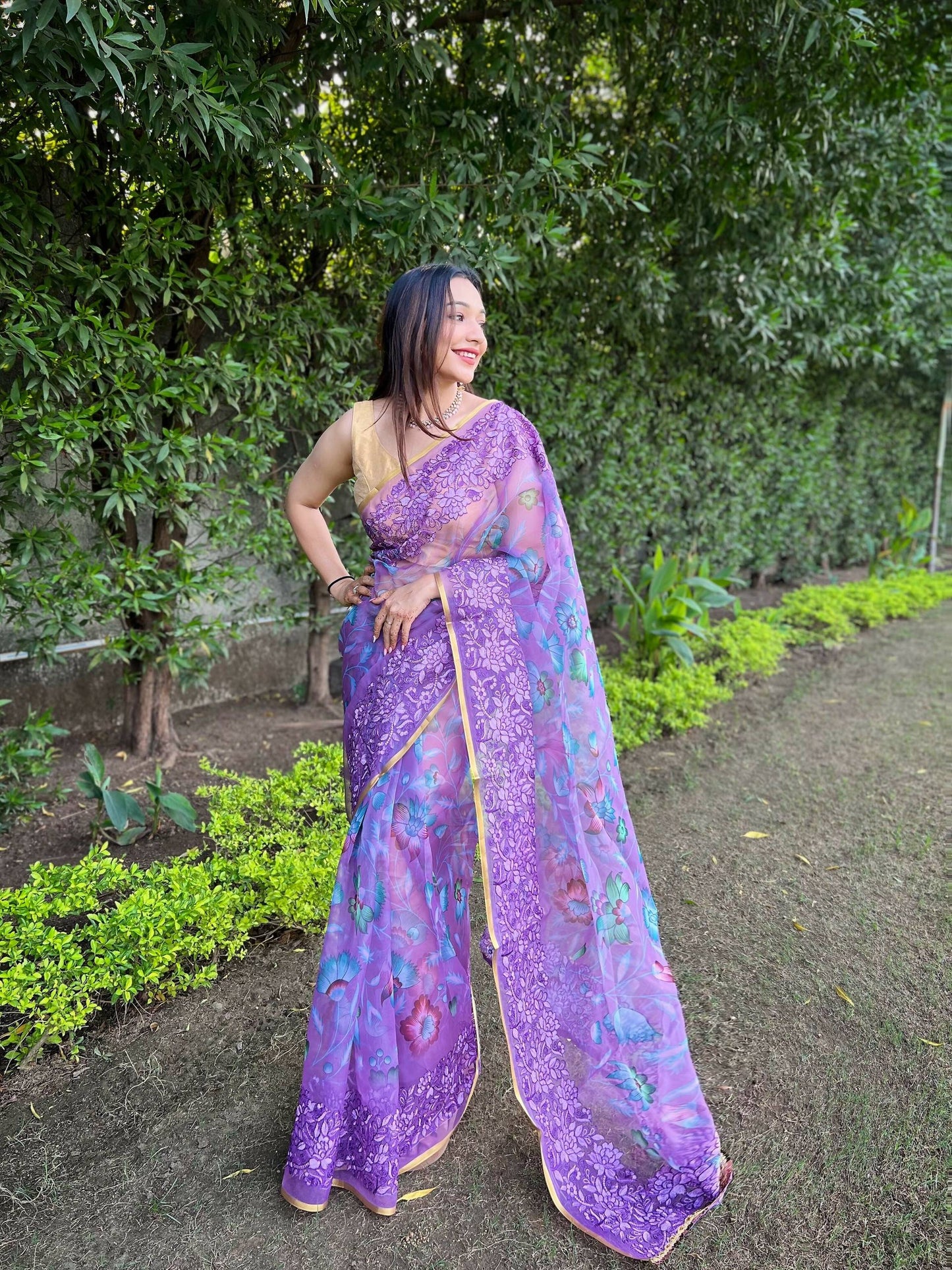 Vamsee Bavari Purple Organza Saree - Swadesiicart