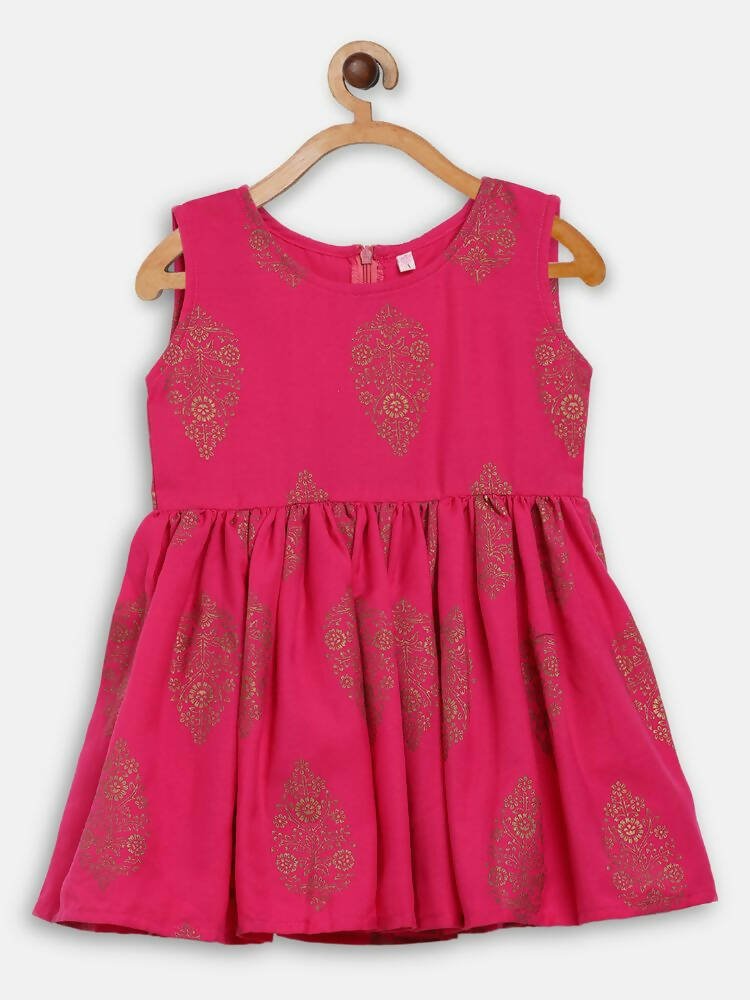 Ahalyaa Pink Rayon Printed Kids Kurta Sharara Set For Girls | Swadesiicart