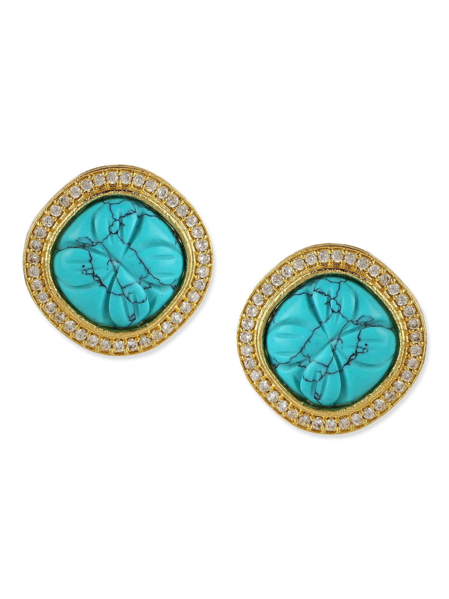 Blue Gold-Polished Handcrafted Studs Earrings - Ruby Raang - Swadesiicart