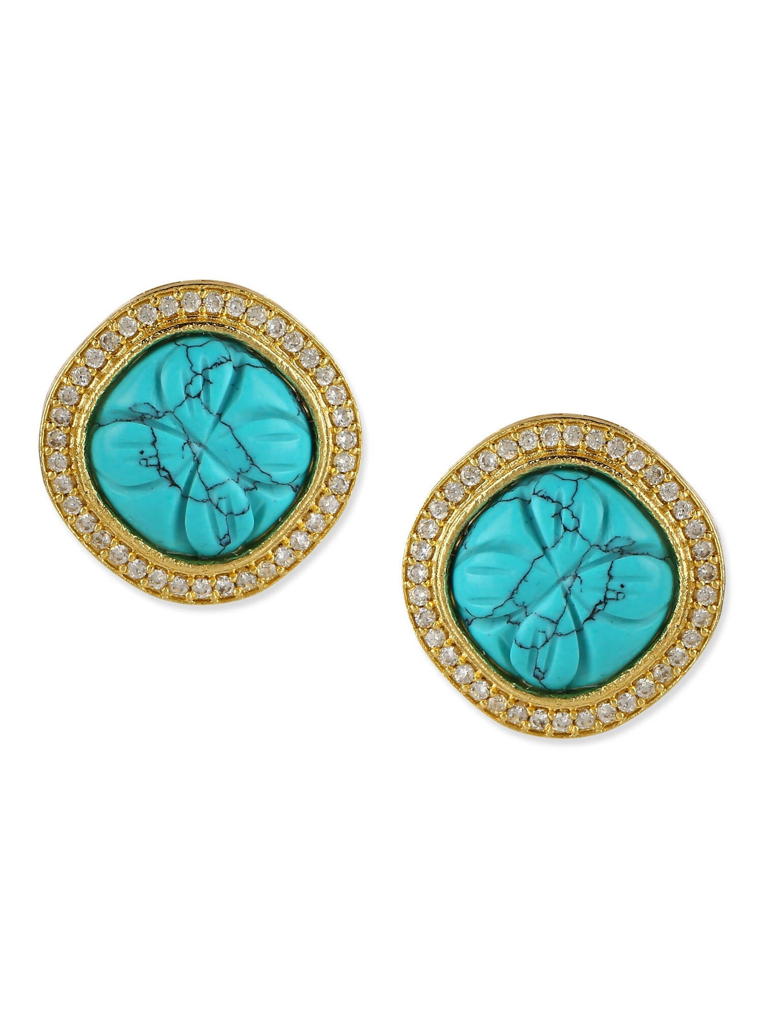 Blue Gold-Polished Handcrafted Studs Earrings - Ruby Raang - Swadesiicart