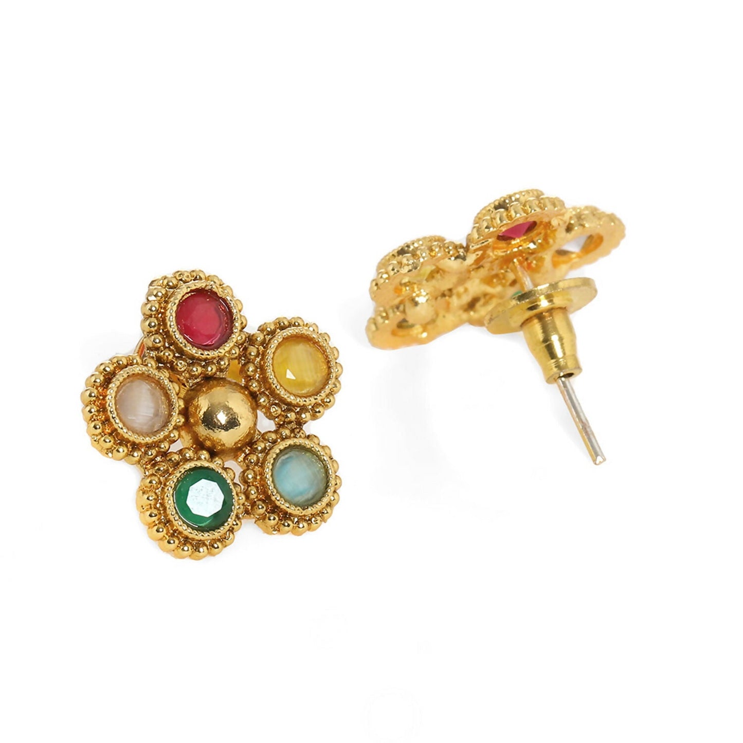 Multi Colored Stone in Gold Choker with Earrings (Multi Color) - Ruby Raang | Swadesiicart