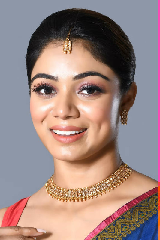 Joban Fashion Women Golden White Polki Necklace Set With Earrings - Swadesiicart