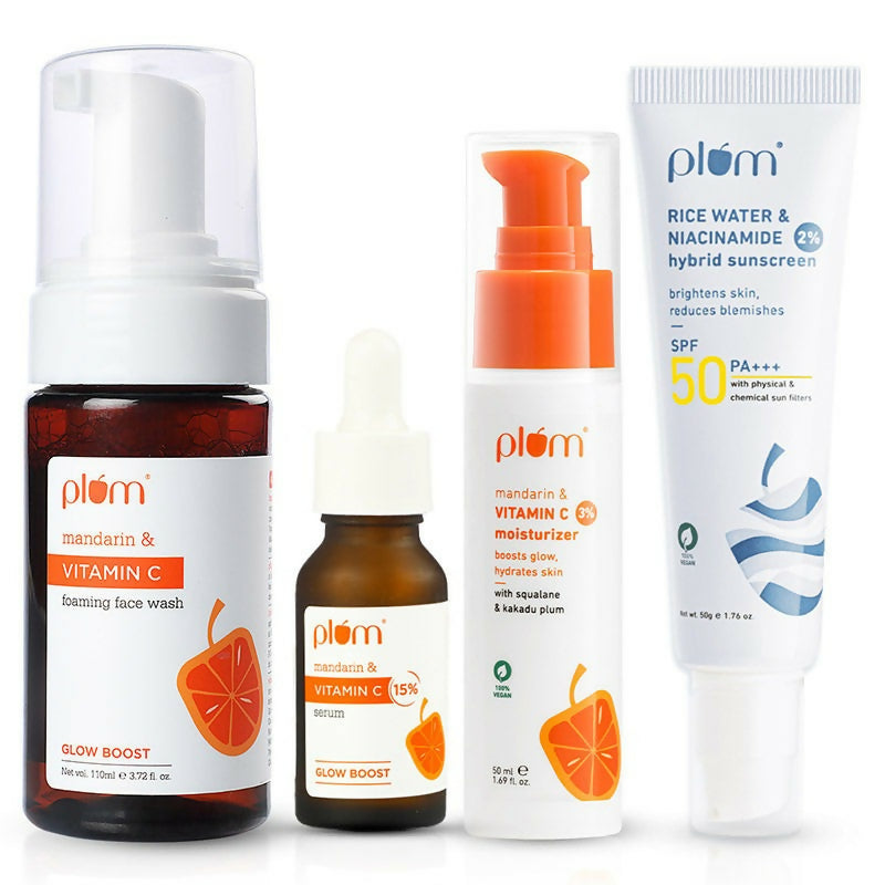 Plum Glow-Getter CSMS (Cleanser, Serum, Moisturizer, Sunscreen) Combo With Vitamin C | Swadesiicart