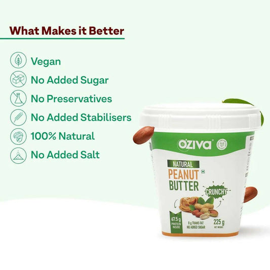 OZiva Natural Peanut Butter-Crunchy - Swadesiicart