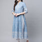 Ahalyaa Women Pastel Blue Pure Cotton Printed Kurta Pant Set With Dupatta | Swadesiicart