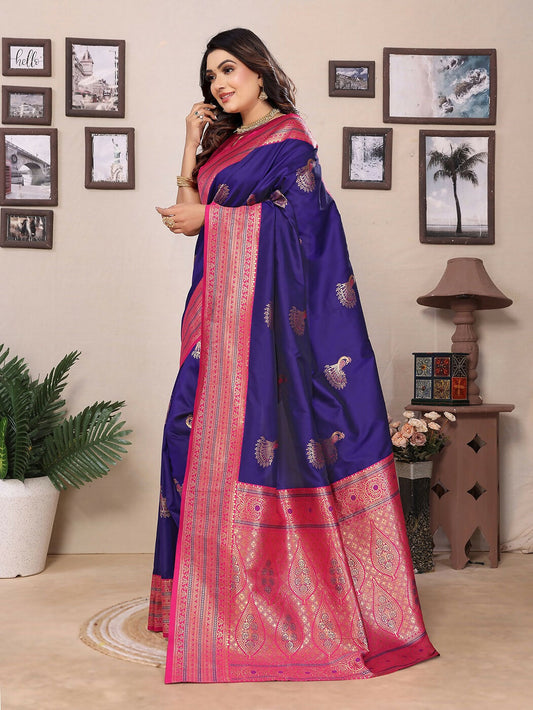 Joban Fashion Banarasi Purple Small Butti Soft Silk Saree | Swadesiicart