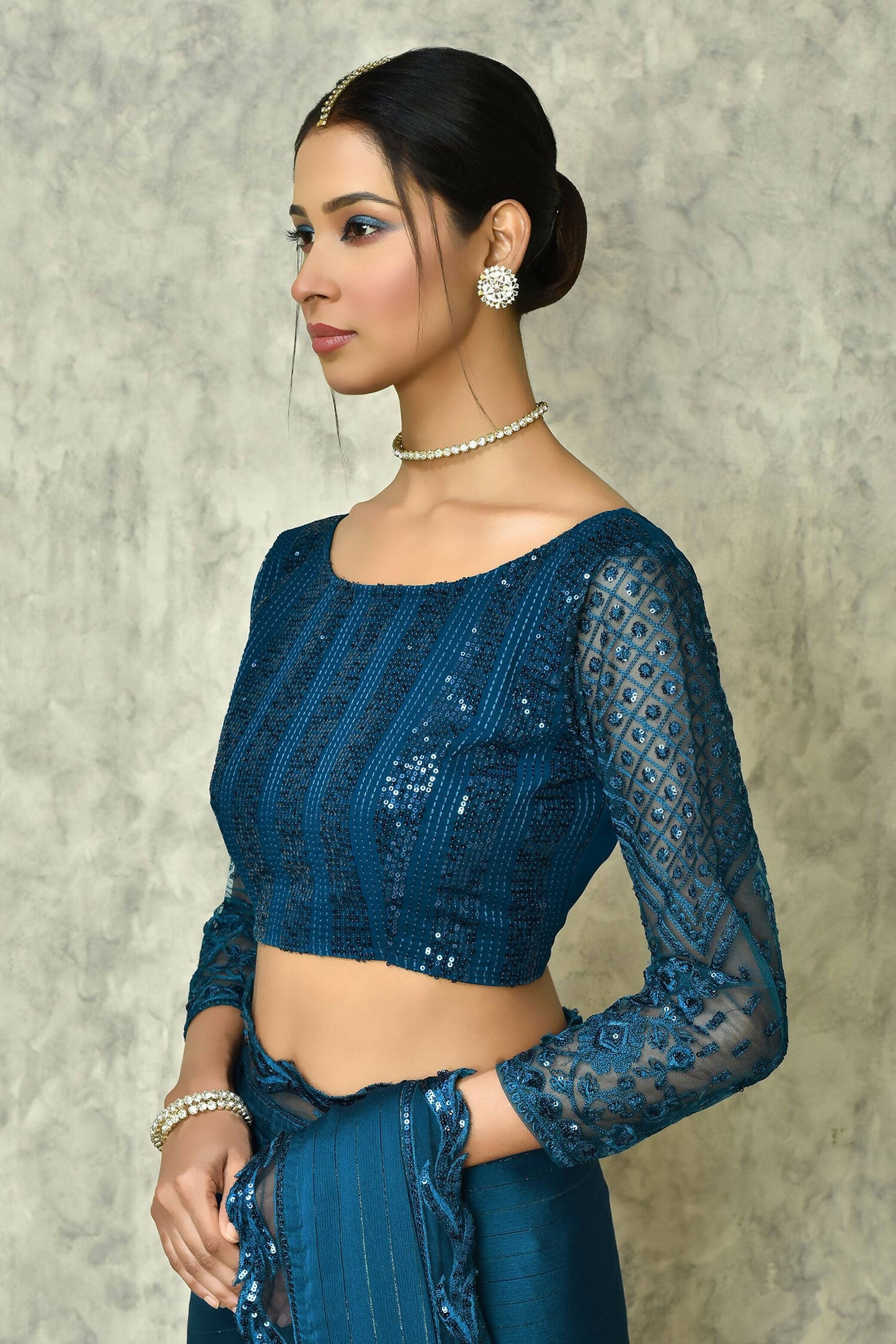 Blue Silk Stripe Saree With Blouse Piece - Purvi
