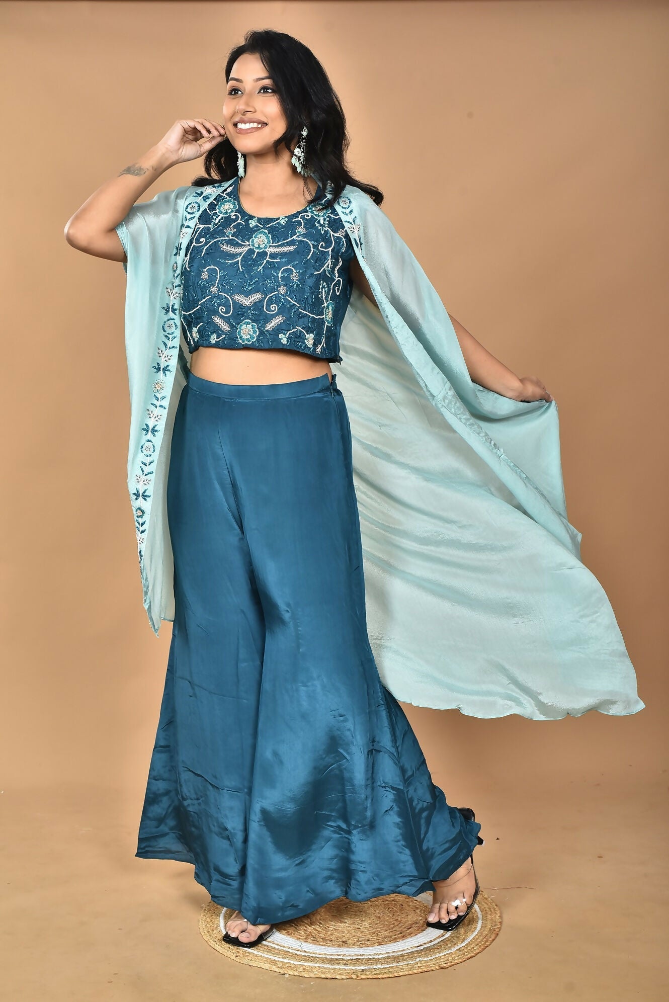 Morchari Women Hand Embroidery Crop Top-Blue - Swadesiicart
