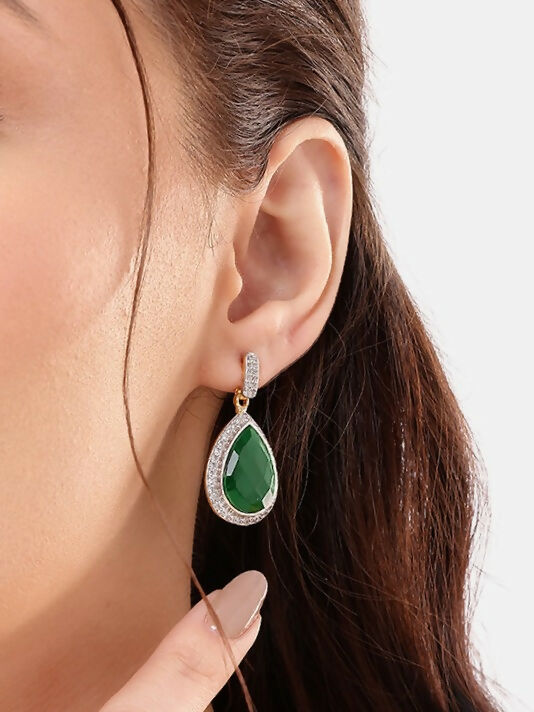 Nuyug 22K Gold Plated Fern Radiance Contemporary Drop Earrings | Swadesiicart