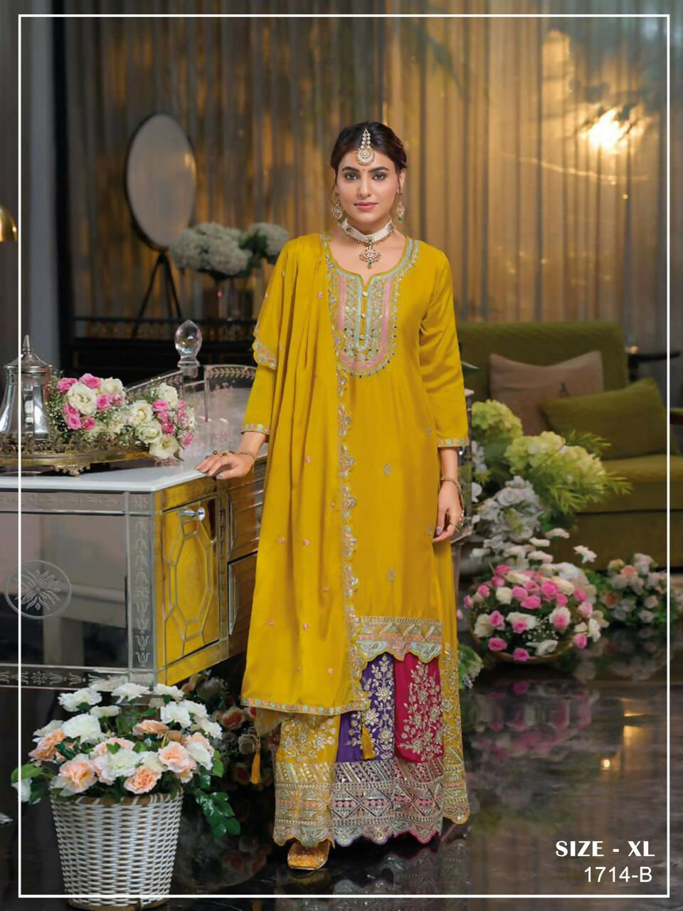 Anaita Yellow Heavy Chinon Stitched Suit with Embroidery & Sequence Work