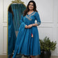 The52 Petrol Women's Beautiful Parampara Fabric Embroidered Work Flared Kurta Pant and Dupatta Set - Swadesiicart