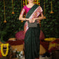 Vishnu Weaves Women's Bottle Green Paithani Silk Zari Woven Saree with Unstitched Blouse - Swadesiicart