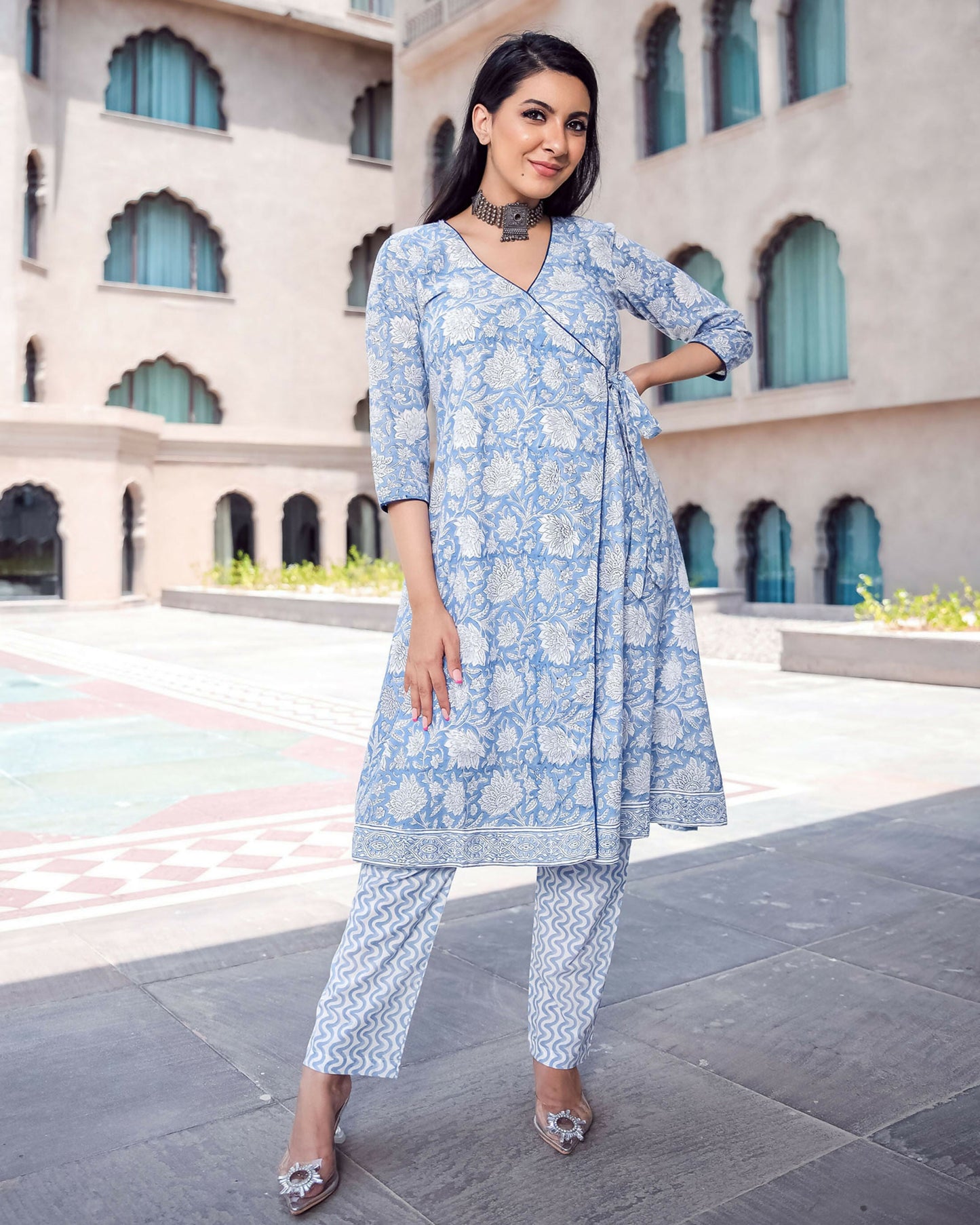 Jyoti Fashion Women's Sky Blue Pure Muslin Heavy Digital Printed Kurta Pant Set | Swadesiicart