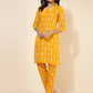 Janasya Women's Yellow Cotton Ikkat Printed Casual Straight Co-ords - Swadesiicart