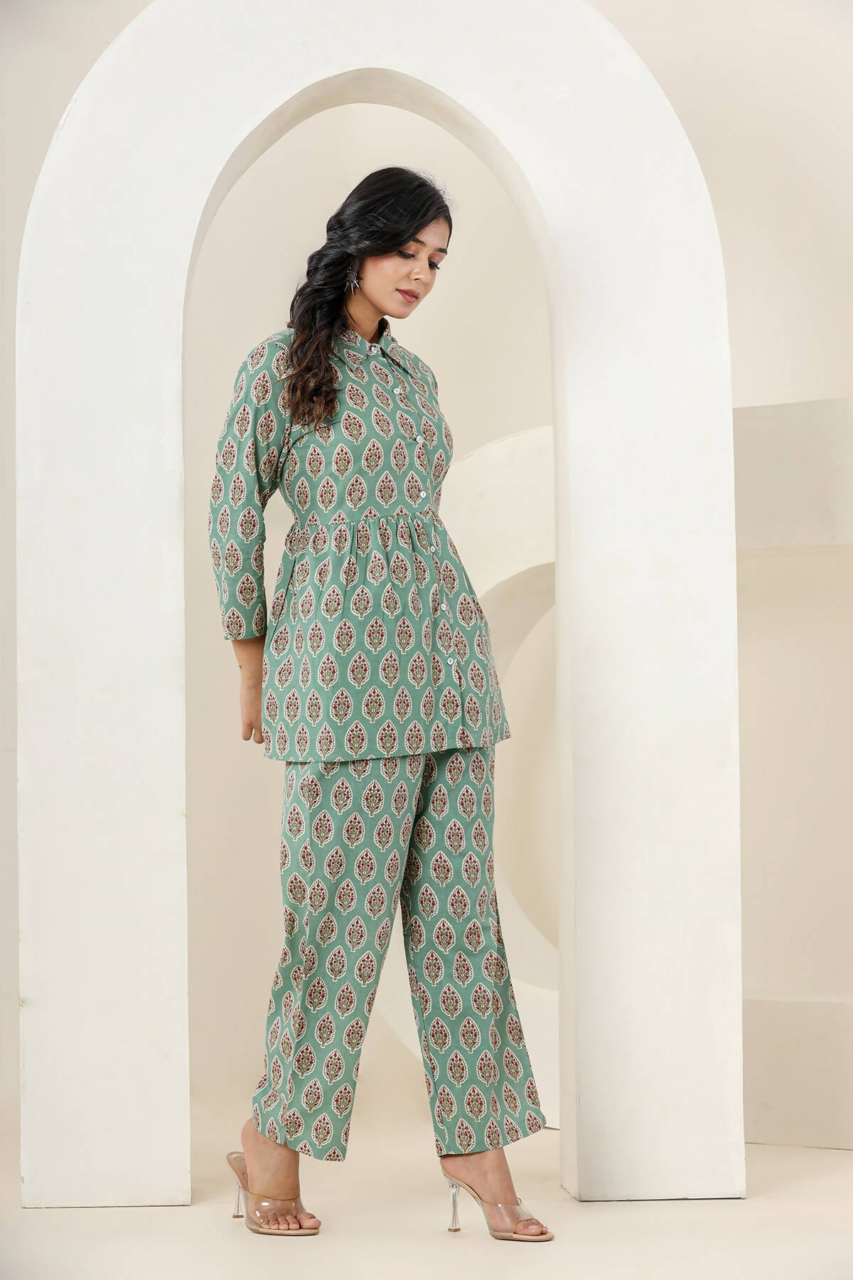 Kaajh Women's Green Printed Cotton Co-ord Set - Swadesiicart