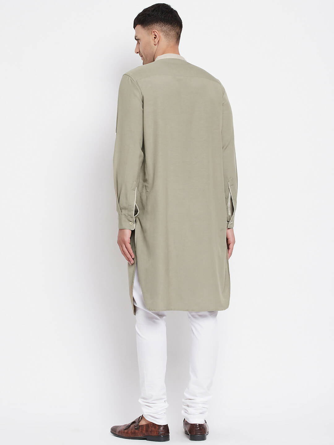 Even Apparels Green Pure Cotton Men's Kurta With Contrast Collar And Placket | Swadesiicart