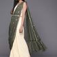 Ahalyaa Off White & Olive Green Ethnic Maxi Dress with Attached Dupatta | Swadesiicart
