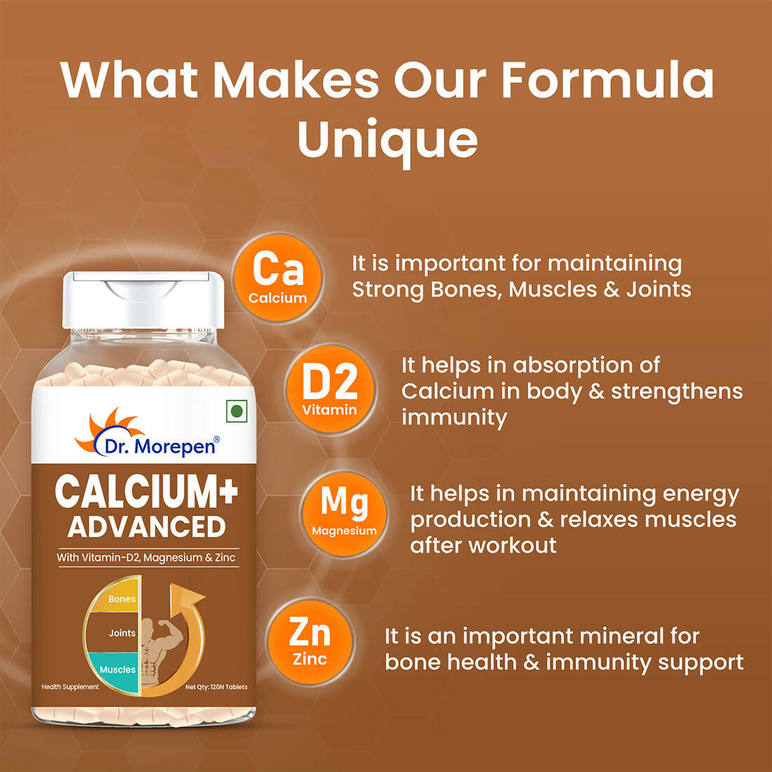 Dr. Morepen Calcium+ Advanced Tablets with Vitamin - D2, Magnesium & Zinc - Swadesiicart