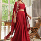 Janasya Maroon Georgette Solid Top Bottom Cape | Swadesiicart
