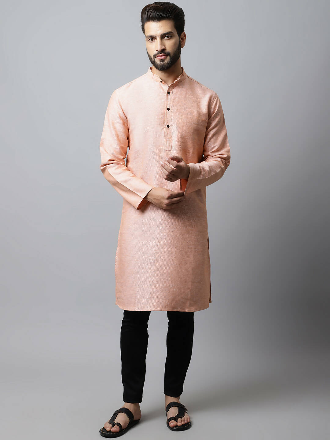 Even Apparels Pink Color Pure Cotton Men's Kurta With Band Collar (SLD1186) | Swadesiicart