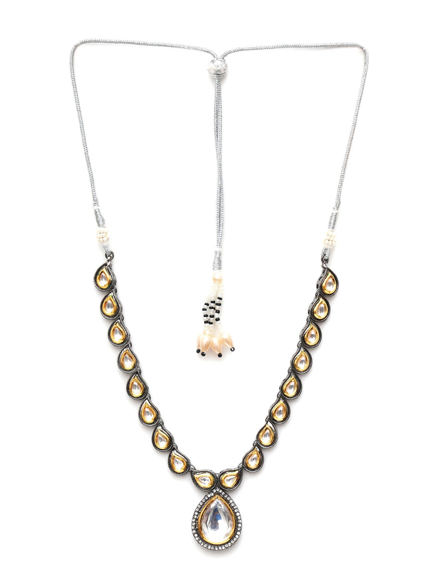 Dual Tone Kundan Neckpiece (silver) - Ruby Raang | Swadesiicart
