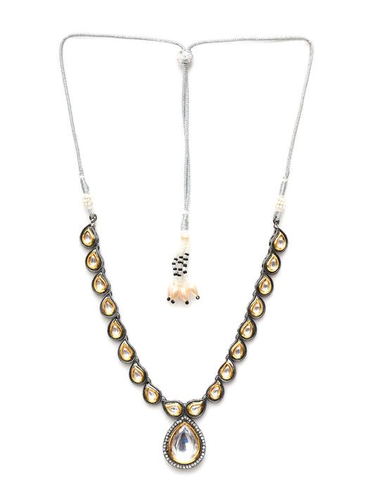 Dual Tone Kundan Neckpiece (silver) - Ruby Raang | Swadesiicart