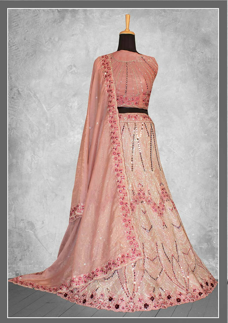 Pink Net Embroidery & Thread Work Bridal lahenga Choli with Dupatta - Nimaya Pavitra Rista | Swadesiicart